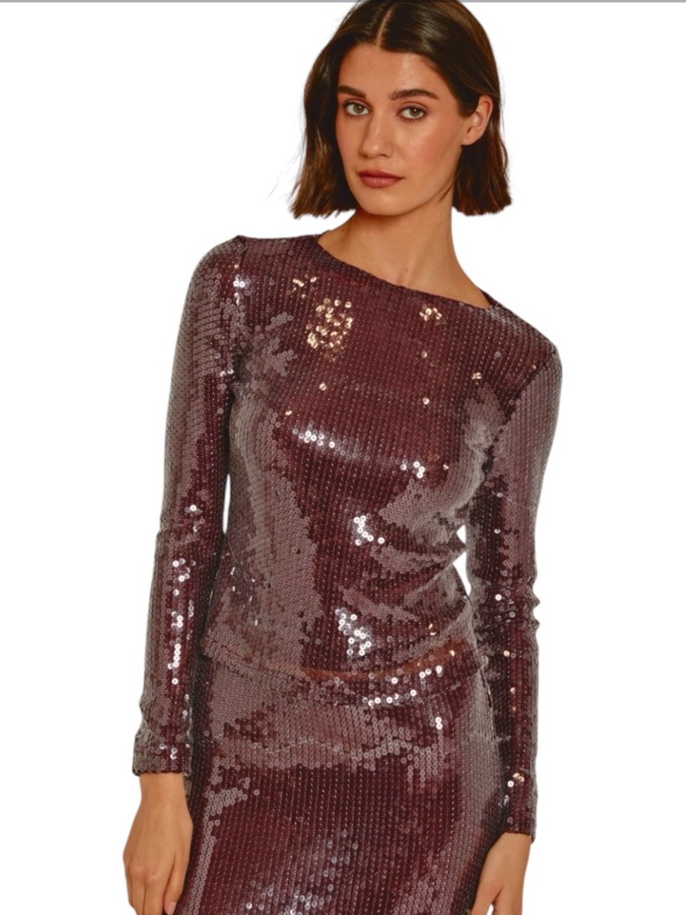 Rare London Burgundy Long sleeve Sequined Top